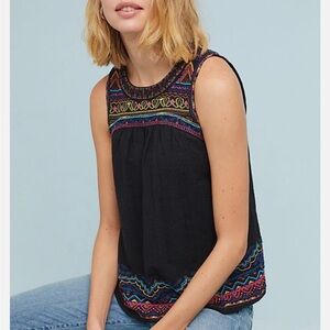 Anthropologie Akemi + Kin Mesa Black Embroidered Sleeveless Top